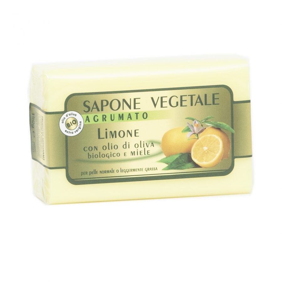 Sapone vegetale: limone con olio di oliva biologico e miele d'acacia 150g