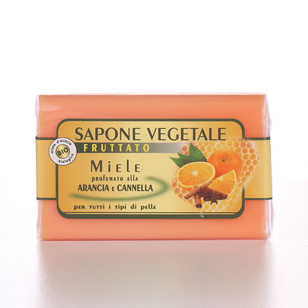 Sapone vegetale: miele, arancia e cannella 150g