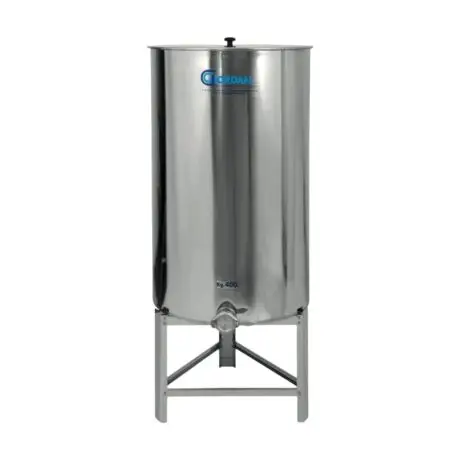 Maturatore per miele da 400 kg in acciaio inox con coperchio e rubinetto