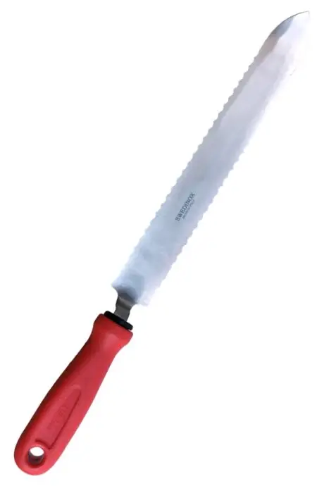 Coltello disopercolatore inox seghettato sui due lati, lama 280 mm